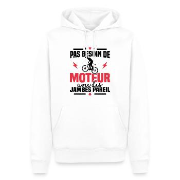Humour cycliste, pas besoin de moteur - Sweat à capuche Premium bio Homme - blanc - Devant - Nico (187cm)