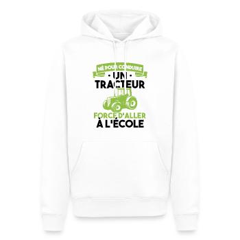 Né pour conduire un tracteur forcé daller à lécole - Sweat à capuche Premium bio Homme - blanc - Devant - Nico (187cm)
