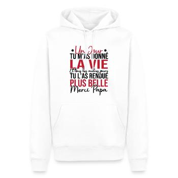 Un jour tu m'as donné la vie, Merci papa - Sweat à capuche Premium bio Homme - blanc - Devant - Nico (187cm)