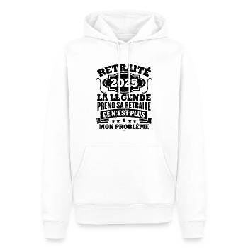 Humour Cadeau Retraité 2025, Retraité En 2025 - Sweat à capuche Premium bio Homme - blanc - Devant - Nico (187cm)