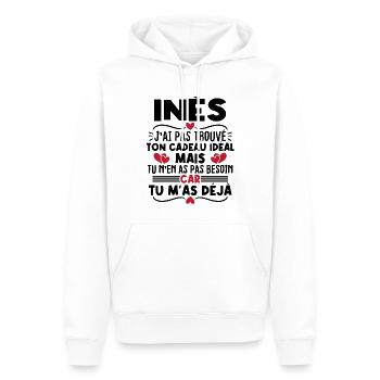 Inès j'ai pas trouvé ton cadeau idéal... - Sweat à capuche Premium bio Homme - blanc - Devant - Nico (187cm)