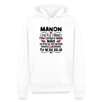 Manon j'ai pas trouvé ton cadeau idéal... - Sweat à capuche Premium bio Homme - blanc - Devant - Nico (187cm)