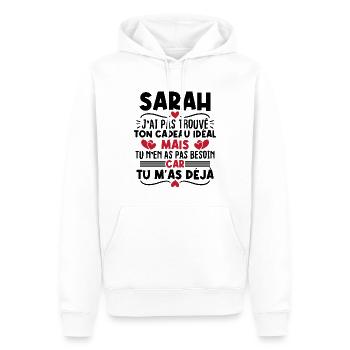 Sarah j'ai pas trouvé ton cadeau idéal... - Sweat à capuche Premium bio Homme - blanc - Devant - Nico (187cm)