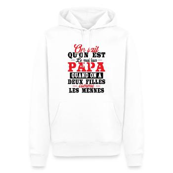 Qu'on est le meilleur papa quand on a deux filles - Sweat à capuche Premium bio Homme - blanc - Devant - Nico (187cm)