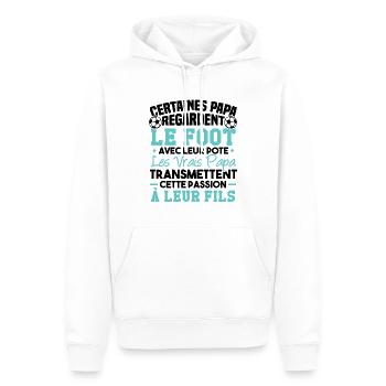 Papas passion foot transmettent à leur fils - Sweat à capuche Premium bio Homme - blanc - Devant - Nico (187cm)