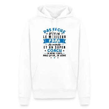 Papa et Coach - Sweat à capuche Premium bio Homme - blanc - Devant - Nico (187cm)