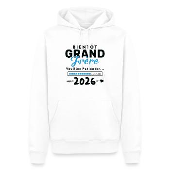Bientôt Grand Frère 2026 - Sweat à capuche Premium bio Homme - blanc - Devant - Nico (187cm)