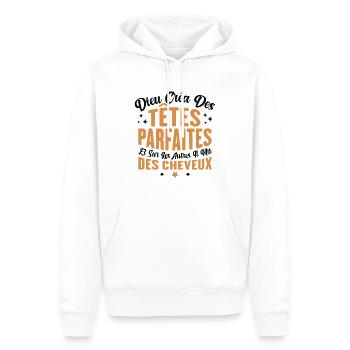 Dieu créa des têtes parfaites - Sweat à capuche Premium bio Homme - blanc - Devant - Nico (187cm)