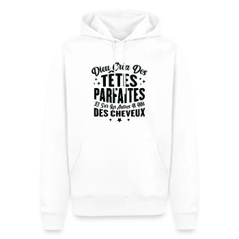 Dieu créa des têtes parfaites - Sweat à capuche Premium bio Homme - blanc - Devant - Nico (187cm)