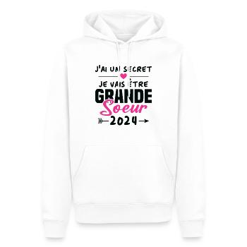 Je Vais être Grande Soeur 2024 - Sweat à capuche Premium bio Homme - blanc - Devant - Nico (187cm)