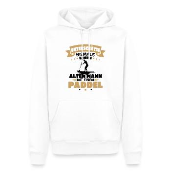 Alter Mann mit Paddel Kanufahrer Vintage Kanusport - Männer Premium Bio Hoodie - Weiß - Vorne - Nico (187cm)