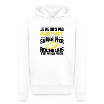 Pas parfait mais je suis supporter rochelais - Sweat à capuche Premium bio Homme - blanc - Devant - Nico (187cm)