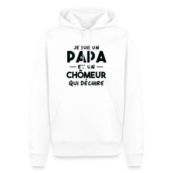 Je suis un papa et un Chômeur qui déchire - Sweat à capuche Premium bio Homme - blanc - Devant - Nico (187cm)