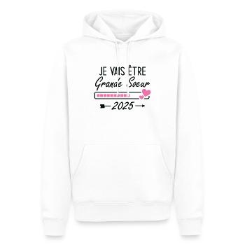 Je Vais Être Grande Sœur 2025 - Sweat à capuche Premium bio Homme - blanc - Devant - Nico (187cm)