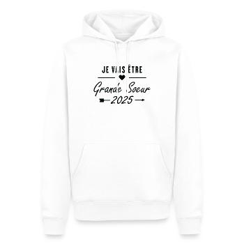 Je Vais Être Grande Sœur 2025 - Sweat à capuche Premium bio Homme - blanc - Devant - Nico (187cm)