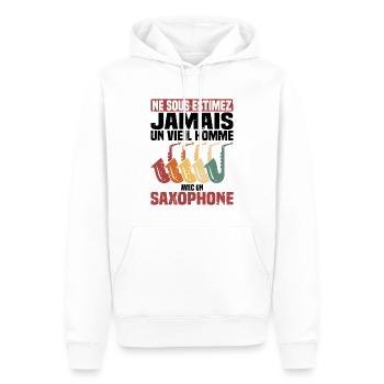Un vieil homme avec un saxophone - Sweat à capuche Premium bio Homme - blanc - Devant - Nico (187cm)