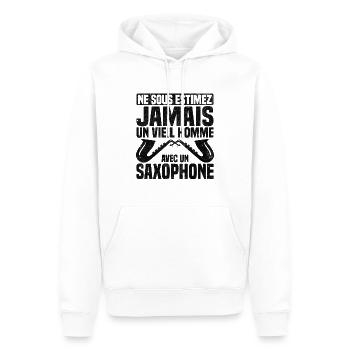 Un vieil homme avec un saxophone - Sweat à capuche Premium bio Homme - blanc - Devant - Nico (187cm)
