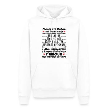 Noces De Coton 1 An De Mariage - Sweat à capuche Premium bio Homme - blanc - Devant - Nico (187cm)