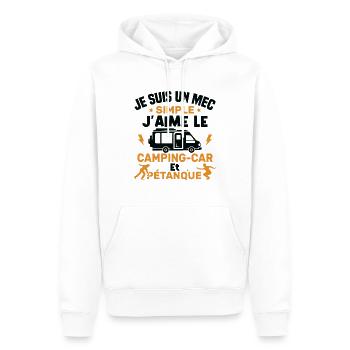 J'aime le camping car et pétanque - Sweat à capuche Premium bio Homme - blanc - Devant - Nico (187cm)