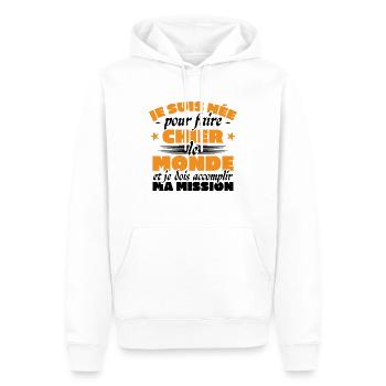 Je suis nee pour faire chier le monde - Sweat à capuche Premium bio Homme - blanc - Devant - Nico (187cm)