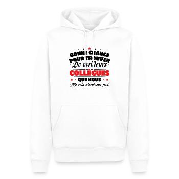 Collègue Collègues humour Cadeau départ retraite - Sweat à capuche Premium bio Homme - blanc - Devant - Nico (187cm)
