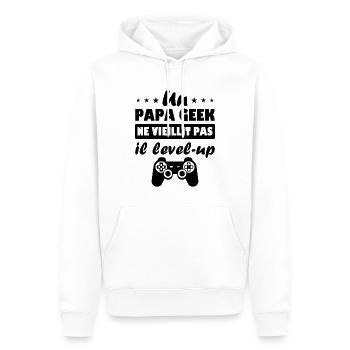 Un papa geek ne vieillit pas il level up - Sweat à capuche Premium bio Homme - blanc - Devant - Nico (187cm)