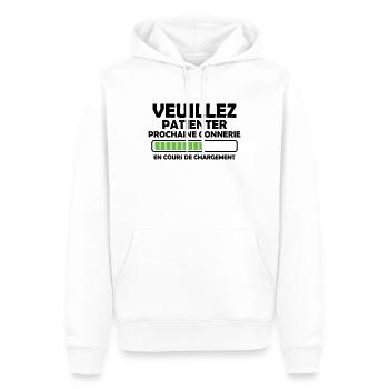 Veuillez Patienter Prochaine connerie en cours - Sweat à capuche Premium bio Homme - blanc - Devant - Nico (187cm)