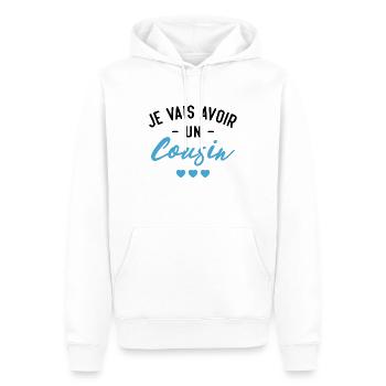 Je vais avoir un cousin - Sweat à capuche Premium bio Homme - blanc - Devant - Nico (187cm)