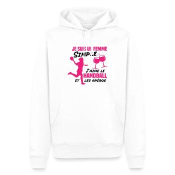 Un femme simple j aime le handball at les apéros - Sweat à capuche Premium bio Homme - blanc - Devant - Nico (187cm)