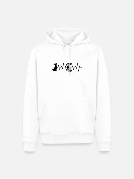 De hartslag van de gamer en van de hond - Mannen Premium Bio hoodie - wit