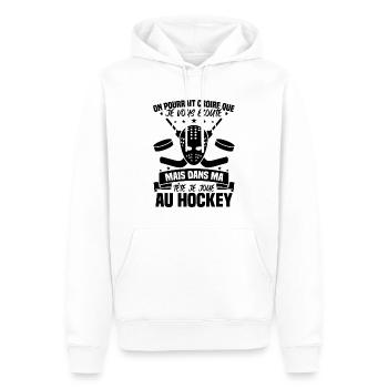 Dans ma tête je joue au hockey - Sweat à capuche Premium bio Homme - blanc - Devant - Nico (187cm)