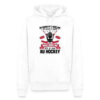 Dans ma tête je joue au hockey - Sweat à capuche Premium bio Homme - blanc - Devant - Nico (187cm)