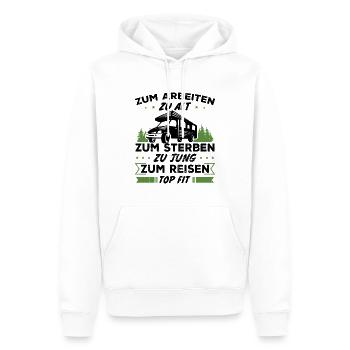 Zum reisen topfit - Geschenk Reisende - Männer Premium Bio Hoodie - Weiß - Vorne - Nico (187cm)