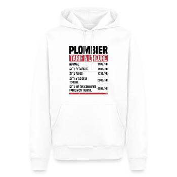 Plombier tarif à l'heure idée cadeau humour - Sweat à capuche Premium bio Homme - blanc - Devant - Nico (187cm)
