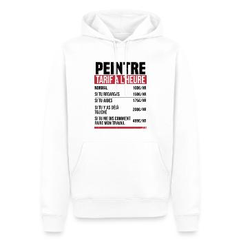 Peintre tarif à l'heure idée cadeau humour - Sweat à capuche Premium bio Homme - blanc - Devant - Nico (187cm)