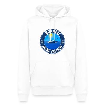 Mein Boot meine Freiheit - Männer Premium Bio Hoodie - Weiß - Vorne - Nico (187cm)