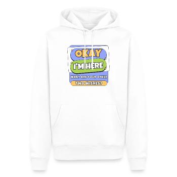 Okay, ich bin hier, was sind deine anderen beiden Wünsche? Kühl - Männer Premium Bio Hoodie - Weiß - Vorne - Nico (187cm)