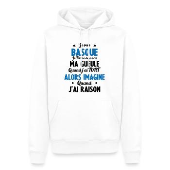 Je suis Basque - Je ferme pas ma gueule - Sweat à capuche Premium bio Homme - blanc - Devant - Nico (187cm)