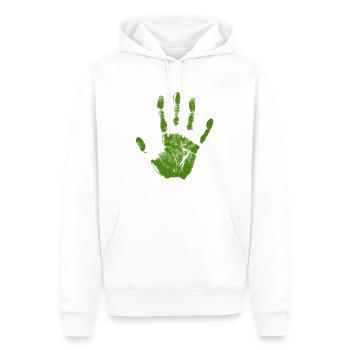 Empreinte de main peinte identité doigts et vert palmier - Sweat à capuche Premium bio Homme - blanc - Devant - Nico (187cm)