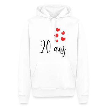 20 ANS. 20e ANNIVERSAIRE. ANNIVERSAIRE 20 ANS. 20 - Sweat à capuche Premium bio Homme - blanc - Devant - Nico (187cm)