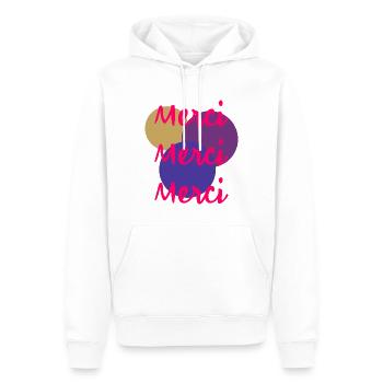MERCI. THANKS. THANK YOU. ANNIVERSAIRE. NAISSANCE. - Sweat à capuche Premium bio Homme - blanc - Devant - Nico (187cm)