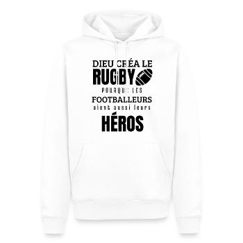 Les Héros Des Footballeurs Sont Les Rugbymen Rugby - Sweat à capuche Premium bio Homme - blanc - Devant - Nico (187cm)