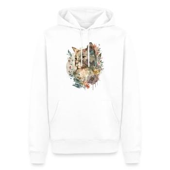 Katze Blumen Aquarell Zeichnung Kunst Bunt Floral - Männer Premium Bio Hoodie - Weiß - Vorne - Nico (187cm)