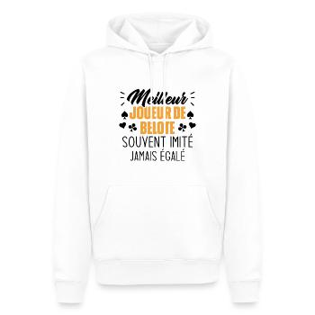 Jamais égalé meilleur joueur de belote - Sweat à capuche Premium bio Homme - blanc - Devant - Nico (187cm)