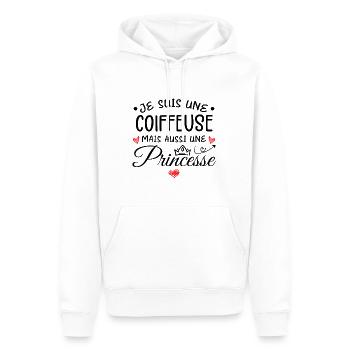 Je Suis Une Coiffeuse, Mais Aussi Une Princesse - Sweat à capuche Premium bio Homme - blanc - Devant - Nico (187cm)