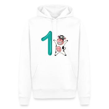 1 an - Inscription à l’école - Motif vache - Numéro 1 - Sweat à capuche Premium bio Homme - blanc - Devant - Nico (187cm)