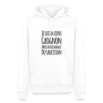 Grognon saucisson cadeau humour - Sweat à capuche Premium bio Homme - blanc - Devant - Nico (187cm)