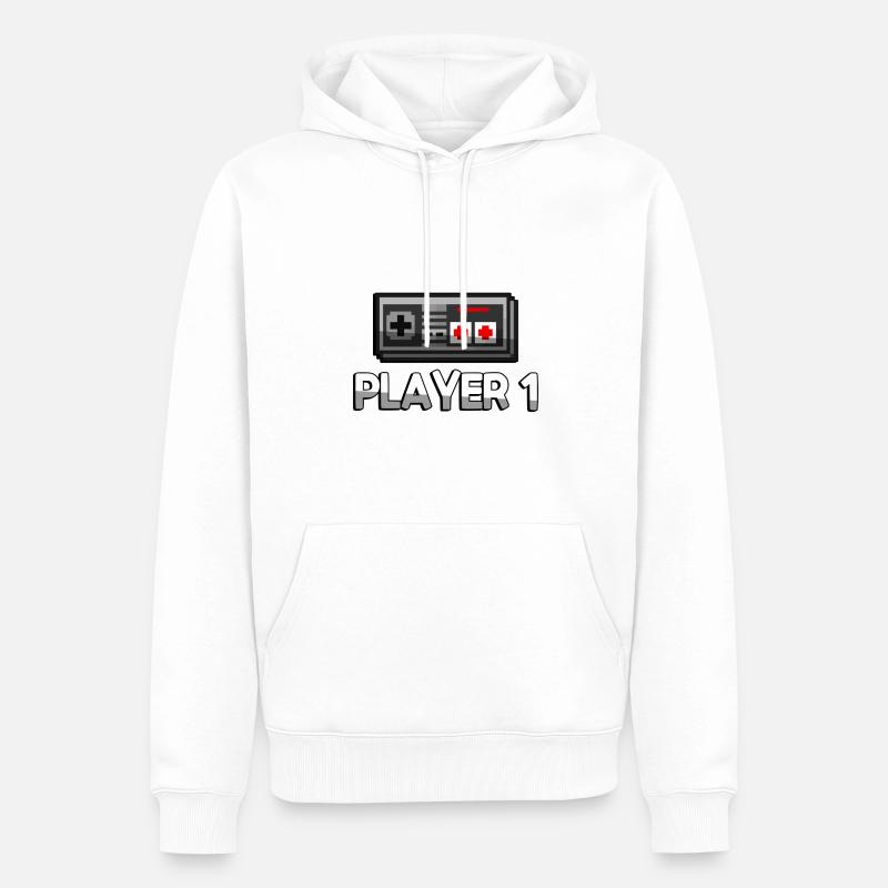 PLAYER 1 + NES Controller - Gaming - Männer Premium Bio Hoodie - Weiß