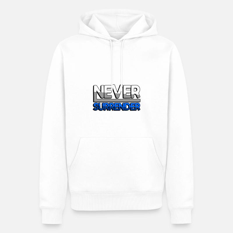 NEVER SURRENDER (Bleu) - Jeux - Sweat à capuche Premium bio Homme - blanc