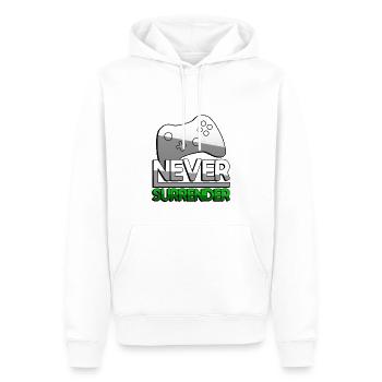 NEVER SURRENDER (Green) + Controller - Gaming - Men’s Premium Organic Hoodie - white - Front - Nico (187cm)